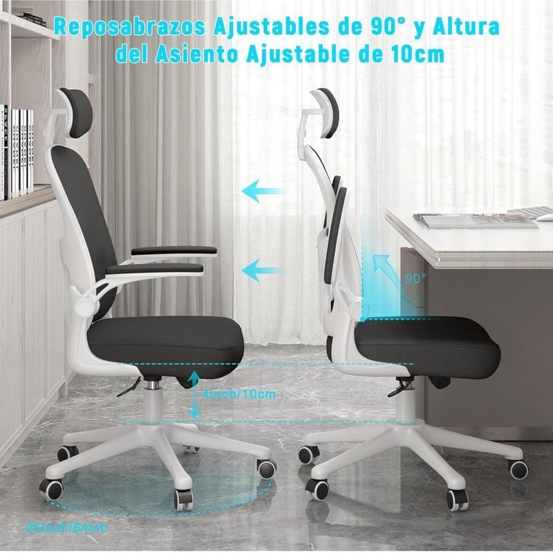 Reposabrazos abatibles 90 grados y altura del asiento regulable 10 cm